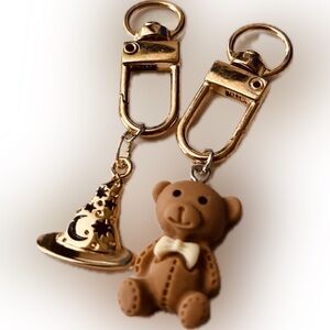 Set of TWO Phone Tablet Handbag Keyring Keychains with Teddy & Wizard Hat Charms